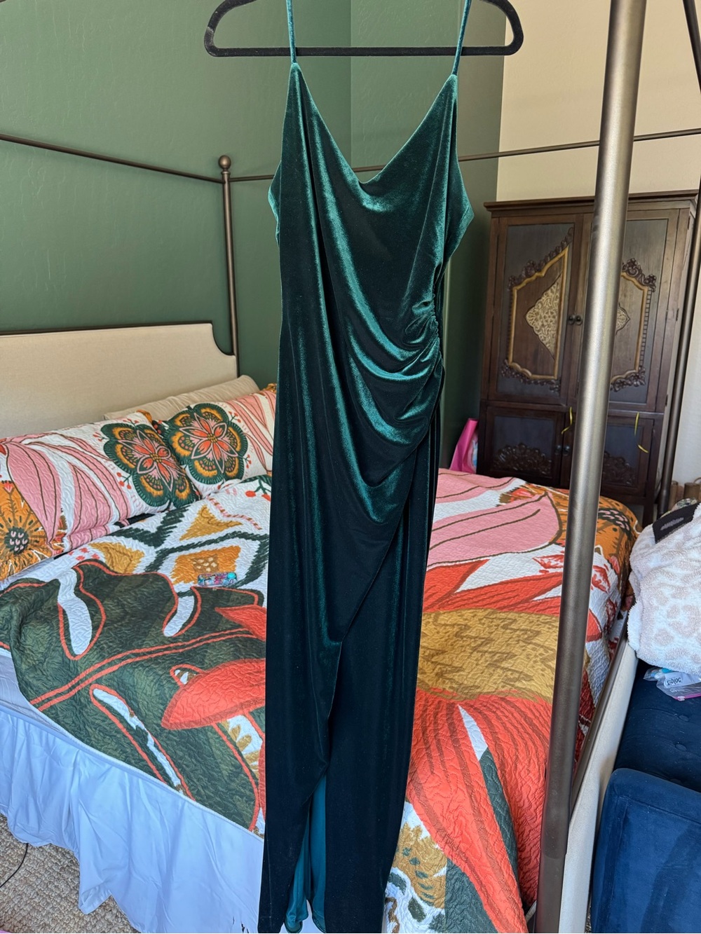 Betsy & Adam Emerald Green Velvet Cowl Slip Dress